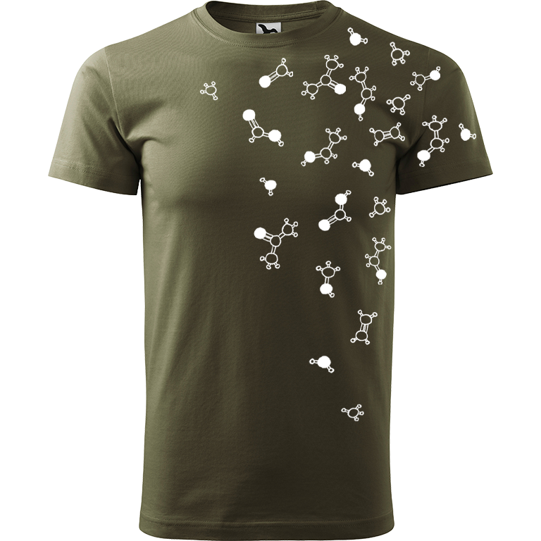 Ručně malované pánské bavlněné tričko - Molekuly Barva trička: ARMY, Velikost trička: S, Barva motivu: BÍLÁ