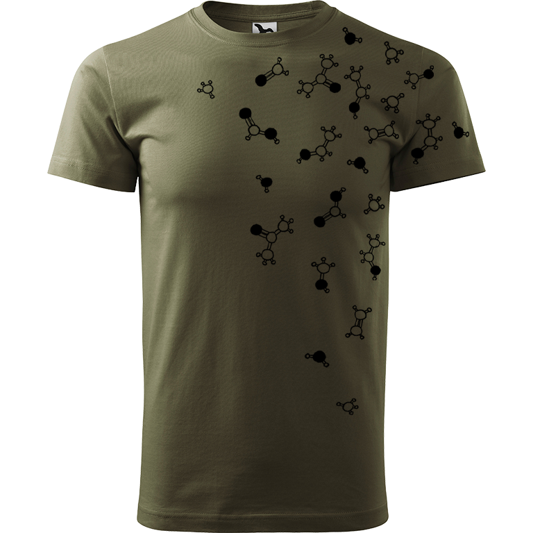 Ručně malované pánské bavlněné tričko - Molekuly Barva trička: ARMY, Velikost trička: M, Barva motivu: ČERNÁ