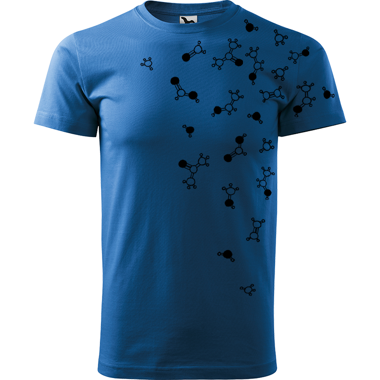 Ručně malované pánské bavlněné tričko - Molekuly Barva trička: AZUROVÁ, Velikost trička: XXL, Barva motivu: ČERNÁ