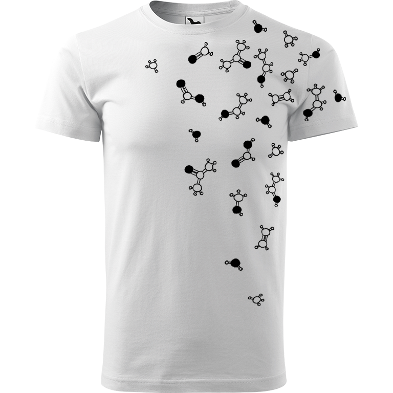 Ručně malované pánské bavlněné tričko - Molekuly Barva trička: BÍLÁ, Velikost trička: L, Barva motivu: ČERNÁ