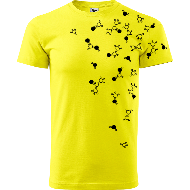 Ručně malované pánské bavlněné tričko - Molekuly Barva trička: CITRONOVÁ, Velikost trička: XXL, Barva motivu: ČERNÁ