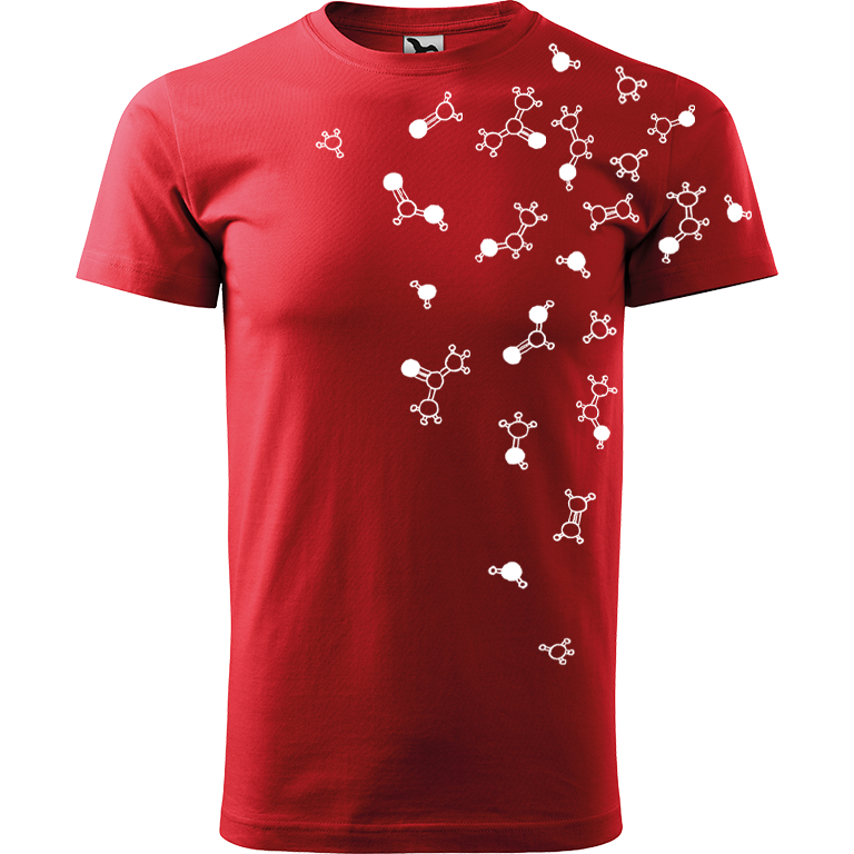 Ručně malované pánské bavlněné tričko - Molekuly Barva trička: ČERVENÁ, Velikost trička: L, Barva motivu: BÍLÁ