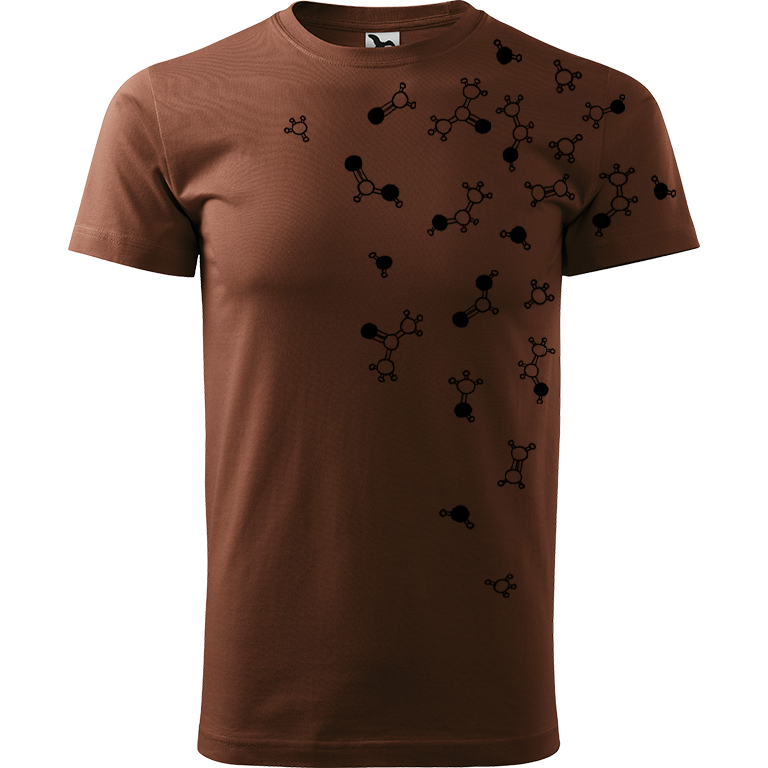 Ručně malované pánské bavlněné tričko - Molekuly Barva trička: ČOKOLÁDOVÁ, Velikost trička: M, Barva motivu: ČERNÁ