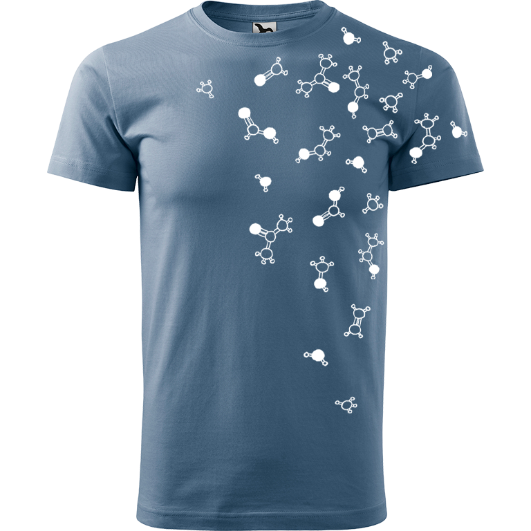 Ručně malované pánské bavlněné tričko - Molekuly Barva trička: DENIM, Velikost trička: S, Barva motivu: BÍLÁ