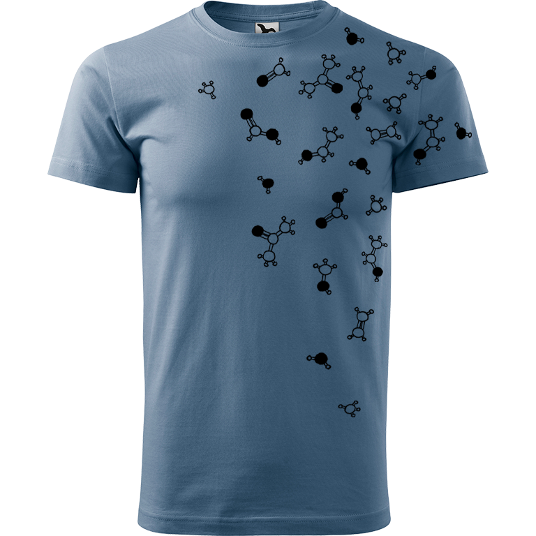 Ručně malované pánské bavlněné tričko - Molekuly Barva trička: DENIM, Velikost trička: S, Barva motivu: ČERNÁ