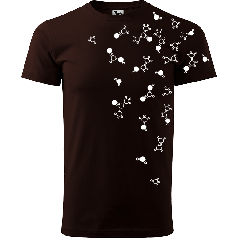 Ručně malované pánské bavlněné tričko - Molekuly Barva trička: KÁVOVÁ, Velikost trička: XL, Barva motivu: BÍLÁ