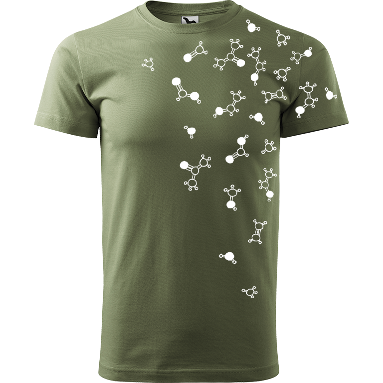 Ručně malované pánské bavlněné tričko - Molekuly Barva trička: KHAKI, Velikost trička: XS, Barva motivu: BÍLÁ