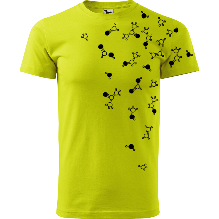 Ručně malované pánské bavlněné tričko - Molekuly Barva trička: LIMETKOVÁ, Velikost trička: M, Barva motivu: ČERNÁ
