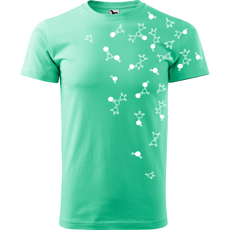 Ručně malované pánské bavlněné tričko - Molekuly Barva trička: MÁTOVÁ, Velikost trička: L, Barva motivu: BÍLÁ