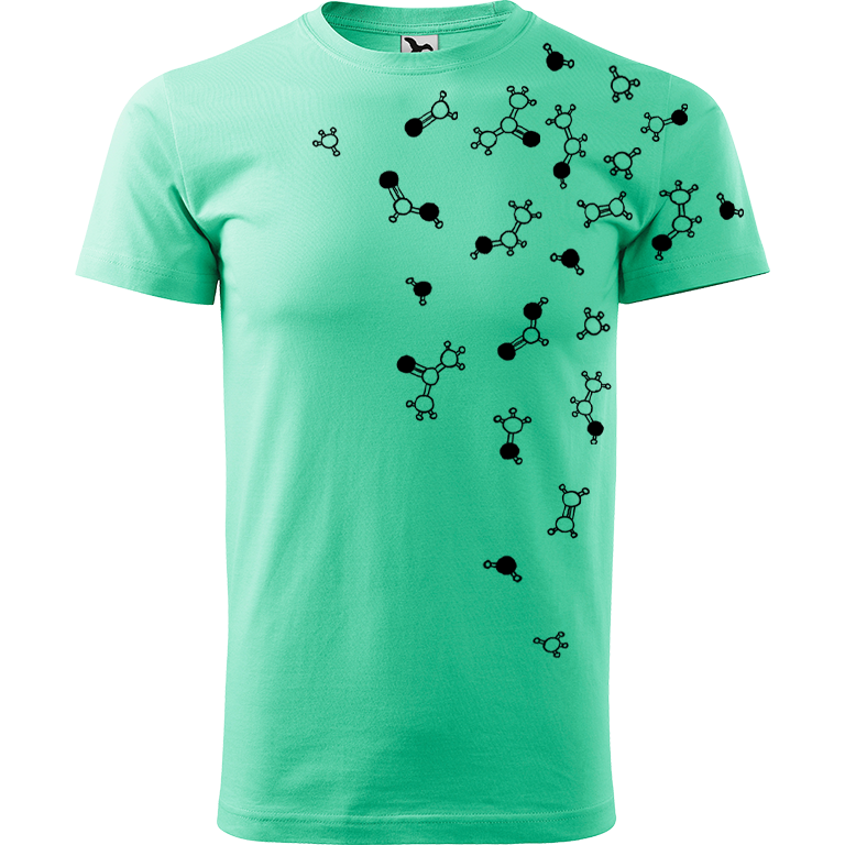 Ručně malované pánské bavlněné tričko - Molekuly Barva trička: MÁTOVÁ, Velikost trička: XL, Barva motivu: ČERNÁ