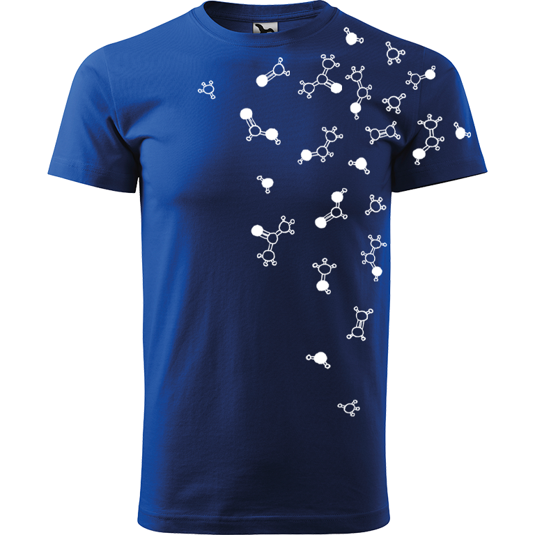 Ručně malované pánské bavlněné tričko - Molekuly Barva trička: MODRÁ, Velikost trička: XL, Barva motivu: BÍLÁ