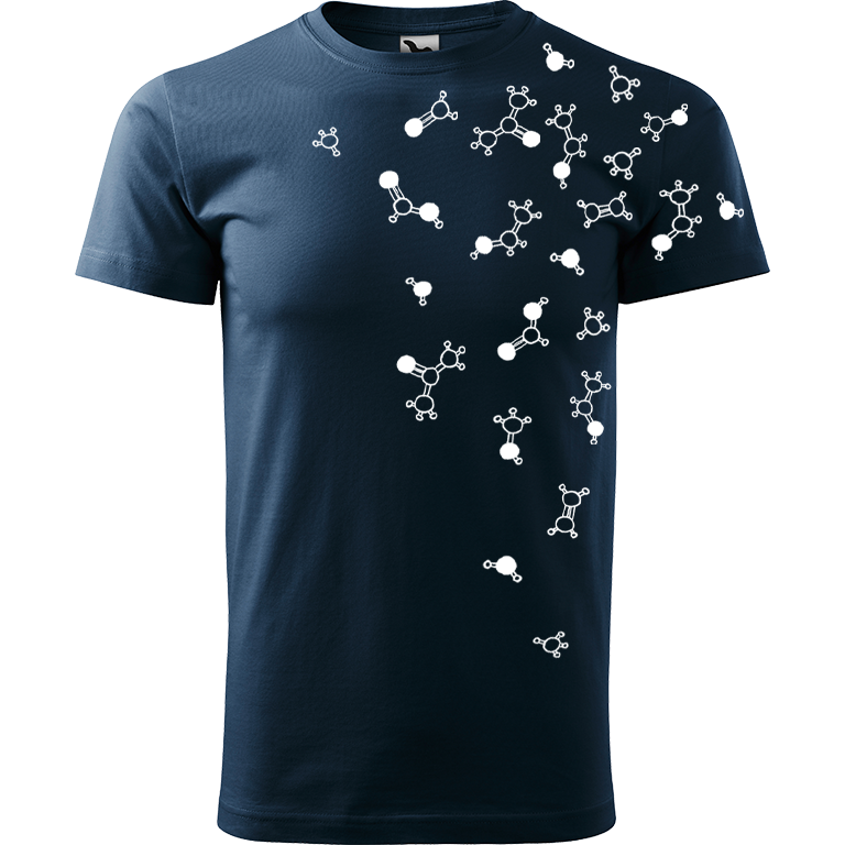 Ručně malované pánské bavlněné tričko - Molekuly Barva trička: NÁMOŘNICKÁ MODRÁ, Velikost trička: L, Barva motivu: BÍLÁ