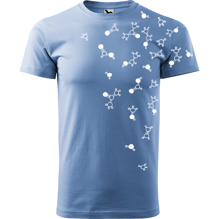 Ručně malované pánské bavlněné tričko - Molekuly Barva trička: NEBESKY MODRÁ, Velikost trička: S, Barva motivu: BÍLÁ