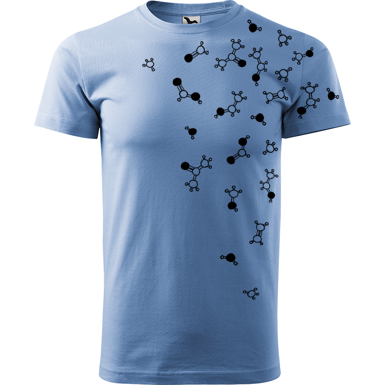 Ručně malované pánské bavlněné tričko - Molekuly Barva trička: NEBESKY MODRÁ, Velikost trička: XXL, Barva motivu: ČERNÁ