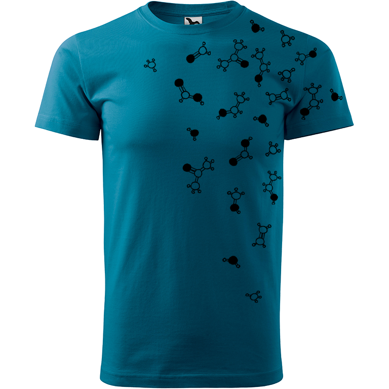 Ručně malované pánské bavlněné tričko - Molekuly Barva trička: PETROLEJOVÁ, Velikost trička: L, Barva motivu: ČERNÁ