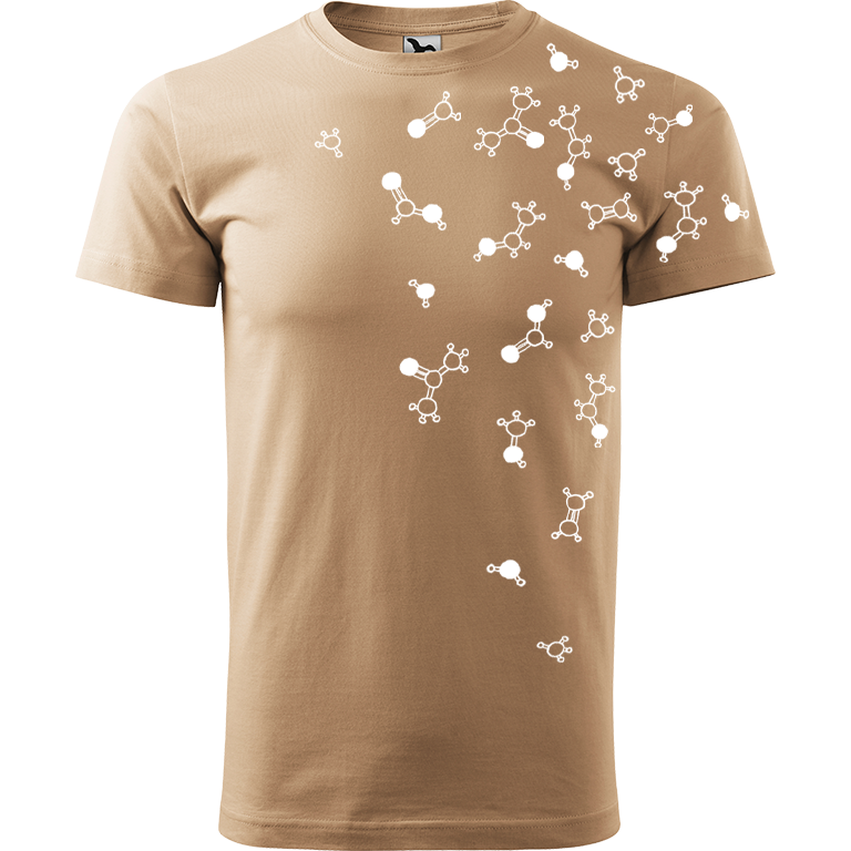 Ručně malované pánské bavlněné tričko - Molekuly Barva trička: PÍSKOVÁ, Velikost trička: XL, Barva motivu: BÍLÁ