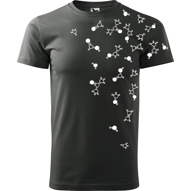 Ručně malované pánské bavlněné tričko - Molekuly Barva trička: TMAVÁ BŘIDLICE, Velikost trička: XXL, Barva motivu: BÍLÁ