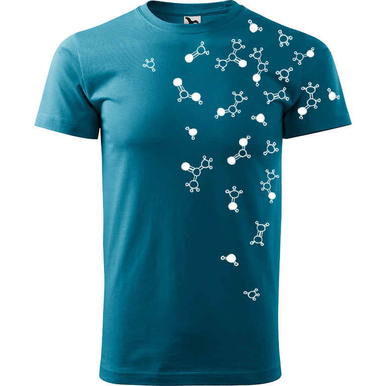 Ručně malované pánské bavlněné tričko - Molekuly Barva trička: TMAVĚ TYRKYSOVÁ, Velikost trička: XXL, Barva motivu: BÍLÁ