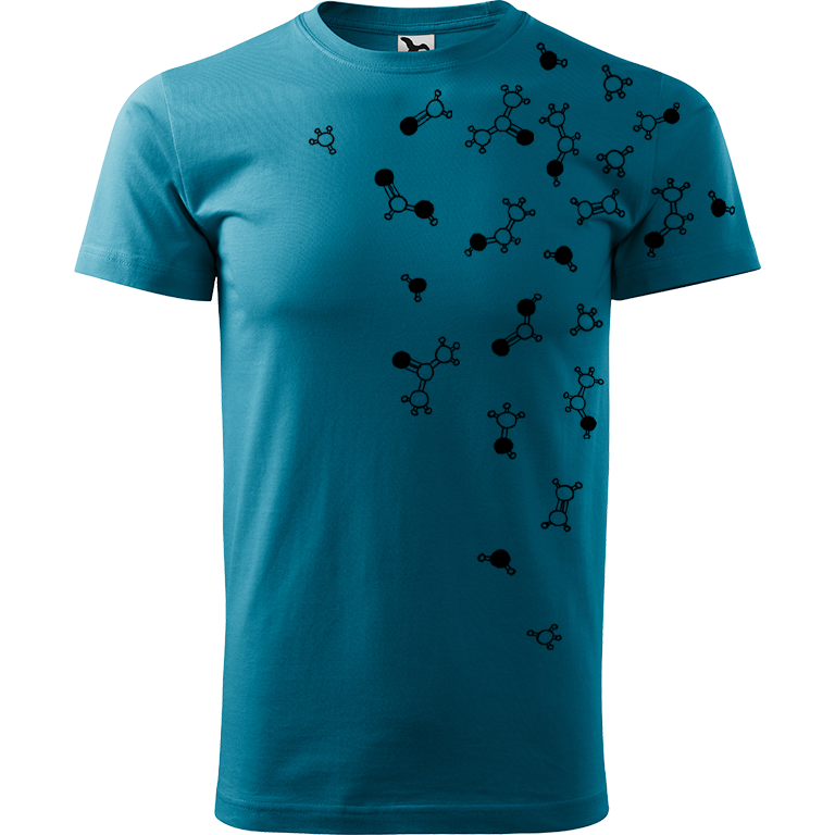 Ručně malované pánské bavlněné tričko - Molekuly Barva trička: TMAVĚ TYRKYSOVÁ, Velikost trička: M, Barva motivu: ČERNÁ