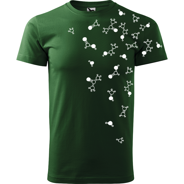 Ručně malované pánské bavlněné tričko - Molekuly Barva trička: TMAVĚ ZELENÁ, Velikost trička: S, Barva motivu: BÍLÁ