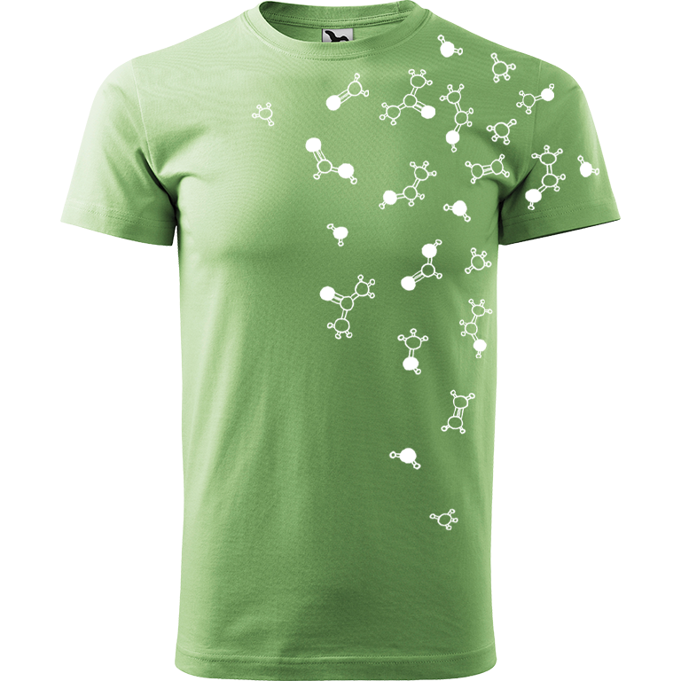 Ručně malované pánské bavlněné tričko - Molekuly Barva trička: TRÁVOVĚ ZELENÁ, Velikost trička: M, Barva motivu: BÍLÁ