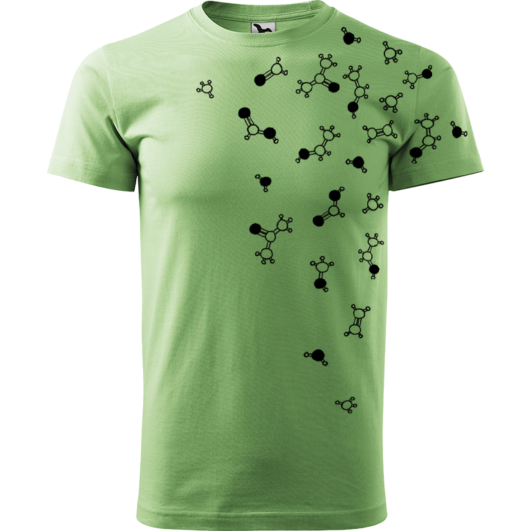 Ručně malované pánské bavlněné tričko - Molekuly Barva trička: TRÁVOVĚ ZELENÁ, Velikost trička: M, Barva motivu: ČERNÁ