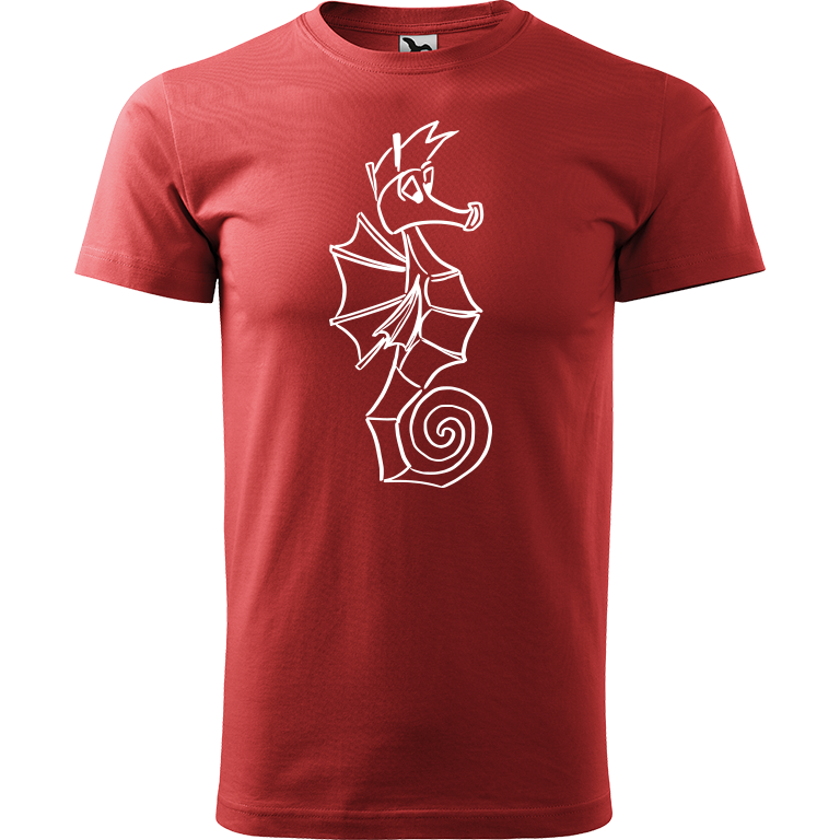 Ručně malované pánské bavlněné tričko - Mořský koník Barva trička: BORDÓ, Velikost trička: XXL, Barva motivu: BÍLÁ