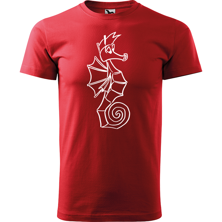 Ručně malované pánské bavlněné tričko - Mořský koník Barva trička: ČERVENÁ, Velikost trička: XXL, Barva motivu: BÍLÁ