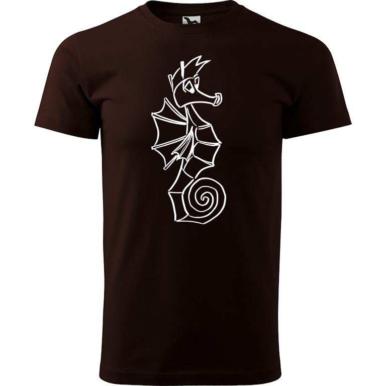 Ručně malované pánské bavlněné tričko - Mořský koník Barva trička: KÁVOVÁ, Velikost trička: XL, Barva motivu: BÍLÁ
