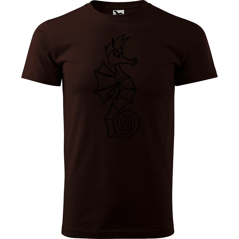 Ručně malované pánské bavlněné tričko - Mořský koník Barva trička: KÁVOVÁ, Velikost trička: XL, Barva motivu: ČERNÁ