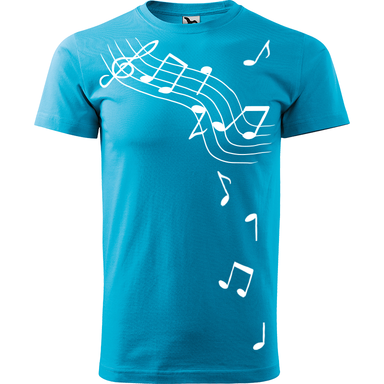 Ručně malované pánské bavlněné tričko - Noty Barva trička: TYRKYSOVÁ, Velikost trička: L, Barva motivu: BÍLÁ