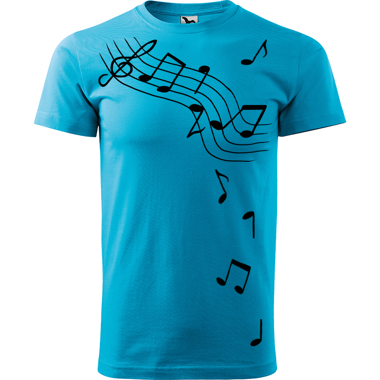 Ručně malované pánské bavlněné tričko - Noty Barva trička: TYRKYSOVÁ, Velikost trička: XXL, Barva motivu: ČERNÁ