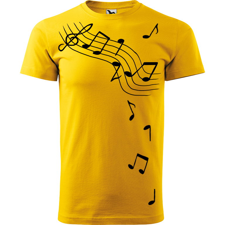Ručně malované pánské bavlněné tričko - Noty Barva trička: ŽLUTÁ, Velikost trička: M, Barva motivu: ČERNÁ