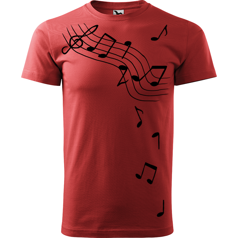 Ručně malované pánské bavlněné tričko - Noty Barva trička: BORDÓ, Velikost trička: XXL, Barva motivu: ČERNÁ