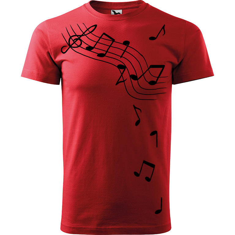 Ručně malované pánské bavlněné tričko - Noty Barva trička: ČERVENÁ, Velikost trička: XS, Barva motivu: ČERNÁ
