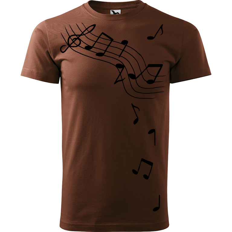 Ručně malované pánské bavlněné tričko - Noty Barva trička: ČOKOLÁDOVÁ, Velikost trička: M, Barva motivu: ČERNÁ
