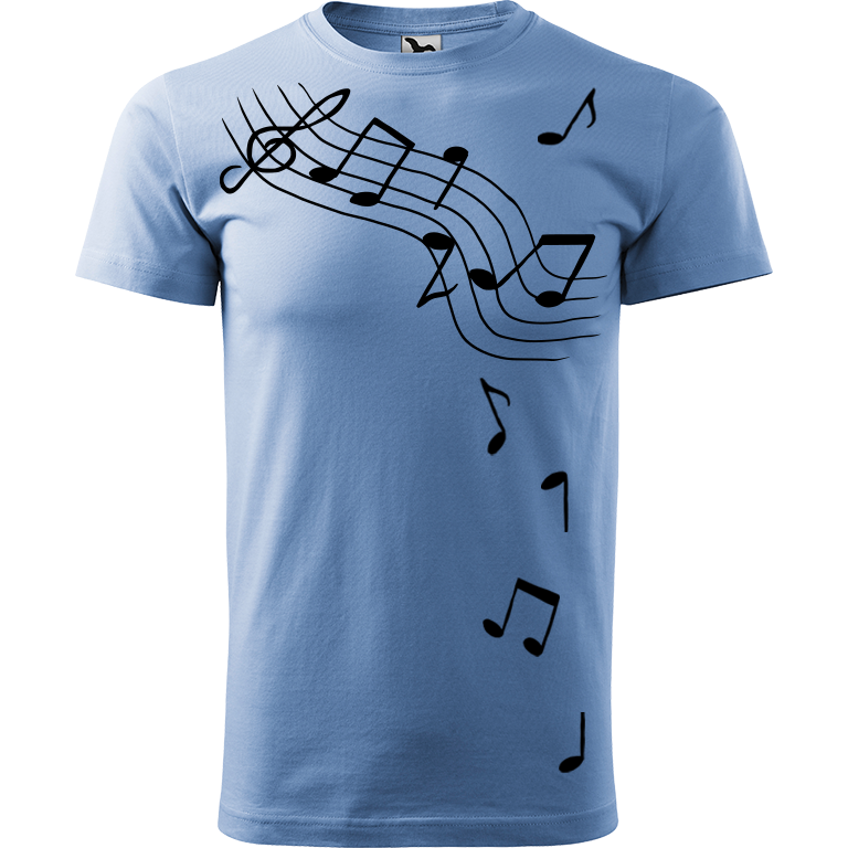 Ručně malované pánské bavlněné tričko - Noty Barva trička: NEBESKY MODRÁ, Velikost trička: S, Barva motivu: ČERNÁ