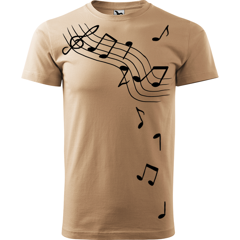 Ručně malované pánské bavlněné tričko - Noty Barva trička: PÍSKOVÁ, Velikost trička: XXL, Barva motivu: ČERNÁ