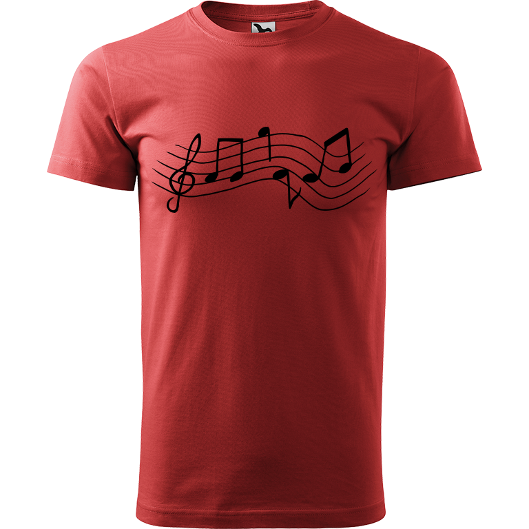 Ručně malované pánské bavlněné tričko - Noty Rovné Barva trička: BORDÓ, Velikost trička: XXL, Barva motivu: ČERNÁ