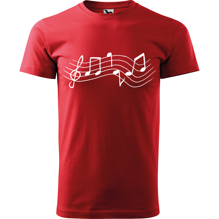 Ručně malované pánské bavlněné tričko - Noty Rovné Barva trička: ČERVENÁ, Velikost trička: M, Barva motivu: BÍLÁ