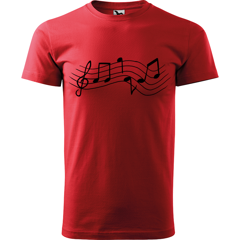 Ručně malované pánské bavlněné tričko - Noty Rovné Barva trička: ČERVENÁ, Velikost trička: XS, Barva motivu: ČERNÁ