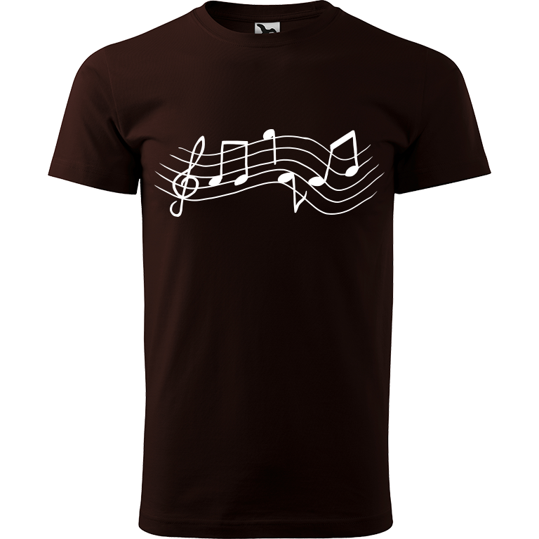 Ručně malované pánské bavlněné tričko - Noty Rovné Barva trička: KÁVOVÁ, Velikost trička: XL, Barva motivu: BÍLÁ