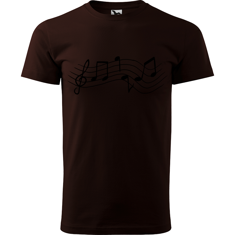 Ručně malované pánské bavlněné tričko - Noty Rovné Barva trička: KÁVOVÁ, Velikost trička: XL, Barva motivu: ČERNÁ