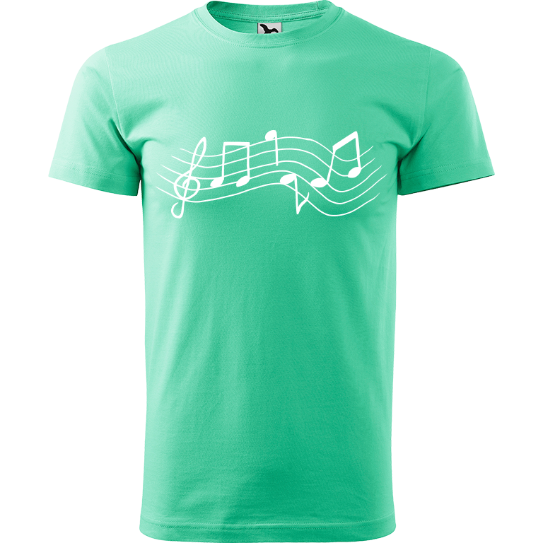 Ručně malované pánské bavlněné tričko - Noty Rovné Barva trička: MÁTOVÁ, Velikost trička: XL, Barva motivu: BÍLÁ