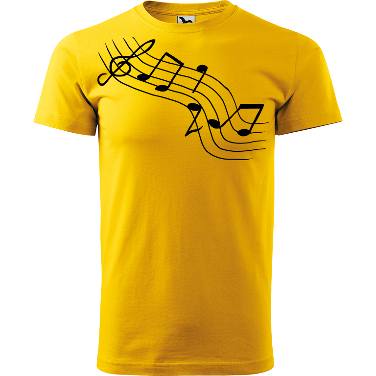 Ručně malované pánské bavlněné tričko - Noty Šikmo Barva trička: ŽLUTÁ, Velikost trička: M, Barva motivu: ČERNÁ