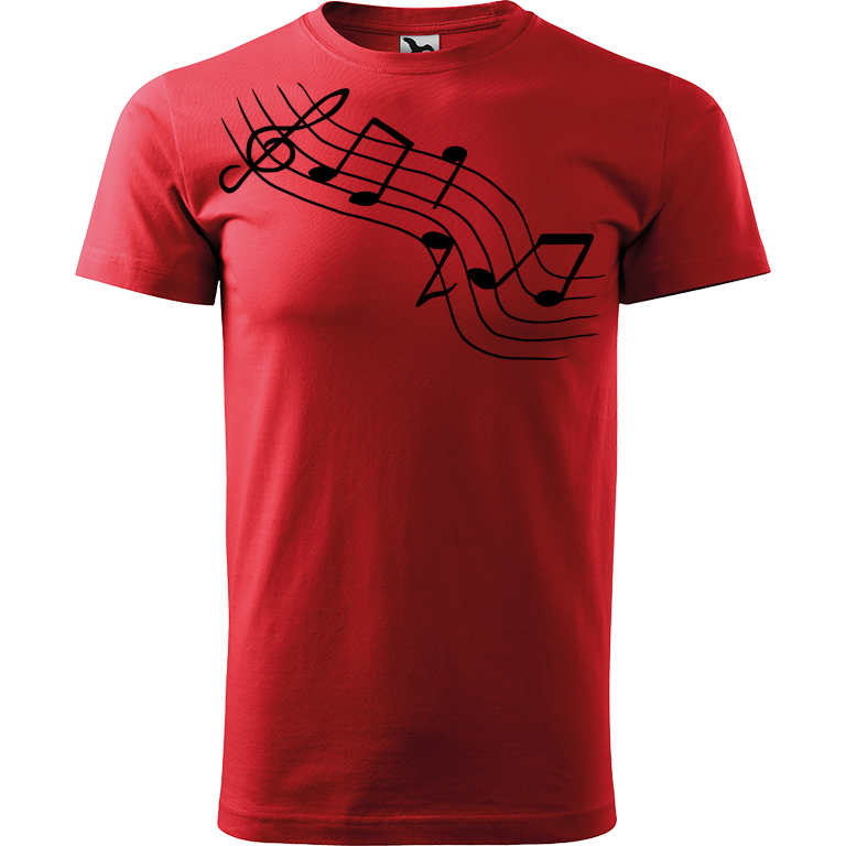 Ručně malované pánské bavlněné tričko - Noty Šikmo Barva trička: ČERVENÁ, Velikost trička: XXL, Barva motivu: ČERNÁ