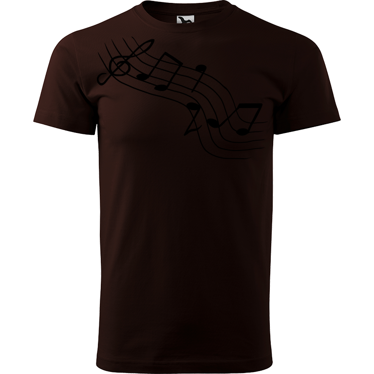 Ručně malované pánské bavlněné tričko - Noty Šikmo Barva trička: KÁVOVÁ, Velikost trička: XL, Barva motivu: ČERNÁ
