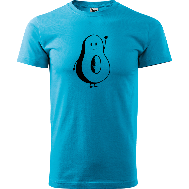 Ručně malované pánské bavlněné tričko - Pan Avokádo Barva trička: TYRKYSOVÁ, Velikost trička: XXL, Barva motivu: ČERNÁ