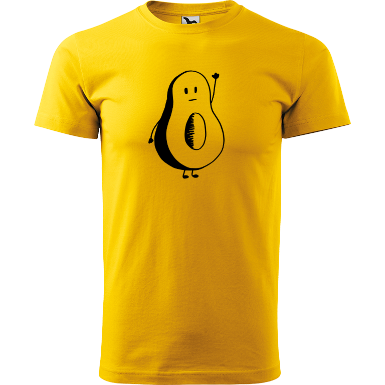 Ručně malované pánské bavlněné tričko - Pan Avokádo Barva trička: ŽLUTÁ, Velikost trička: S, Barva motivu: ČERNÁ