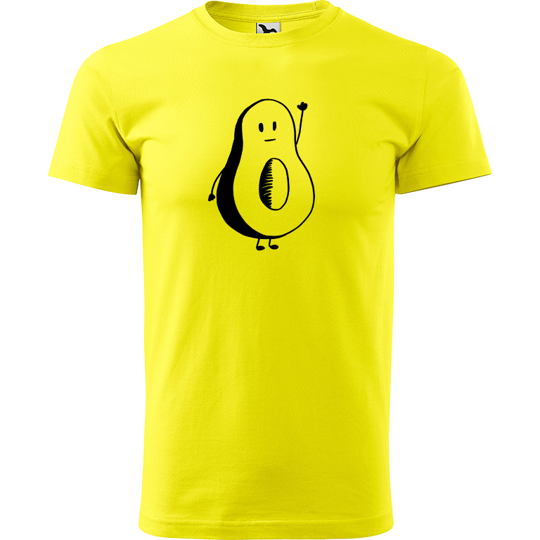 Ručně malované pánské bavlněné tričko - Pan Avokádo Barva trička: CITRONOVÁ, Velikost trička: XL, Barva motivu: ČERNÁ